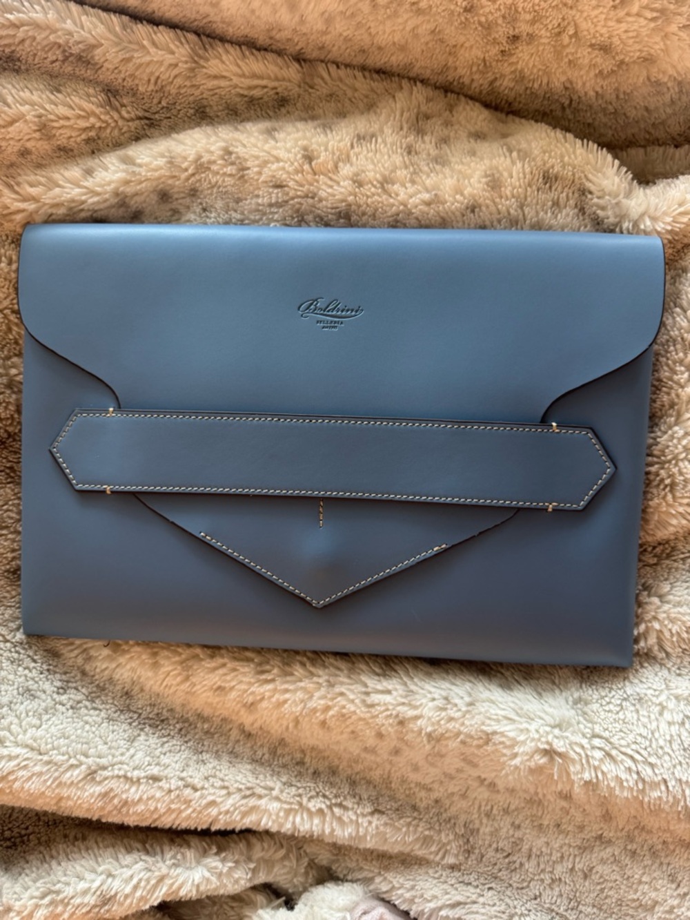 Boldrini Light Blue Leather Envelope Clutch - Picture 2 of 9